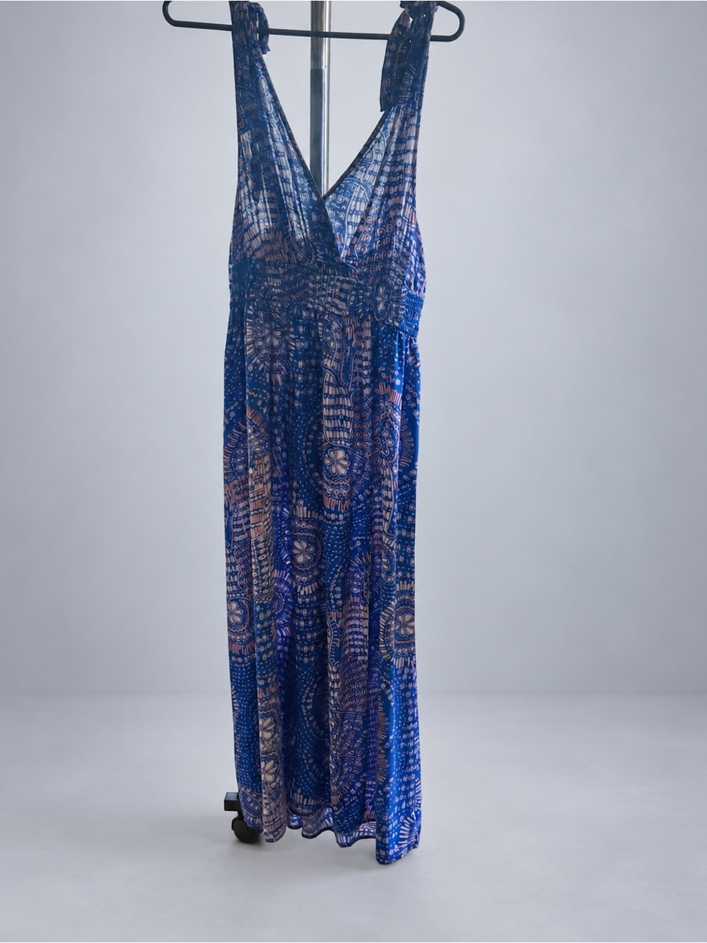 Blue Patterned V-Neck Maxi Dress by Cupshie